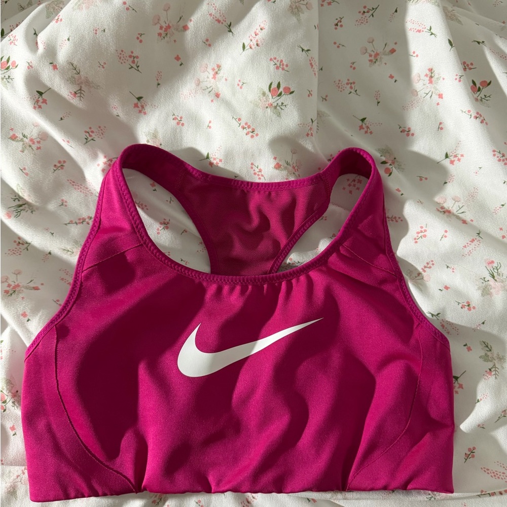 Nike Magenta Racerback Sports Bra with White Swoosh